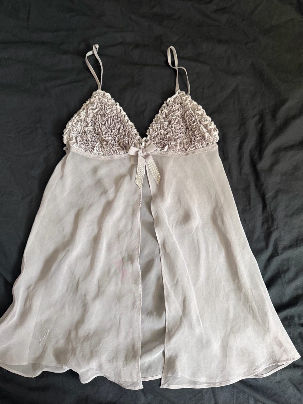 La SENZA Sheer Ruffle-Top Chemise in Light Gray